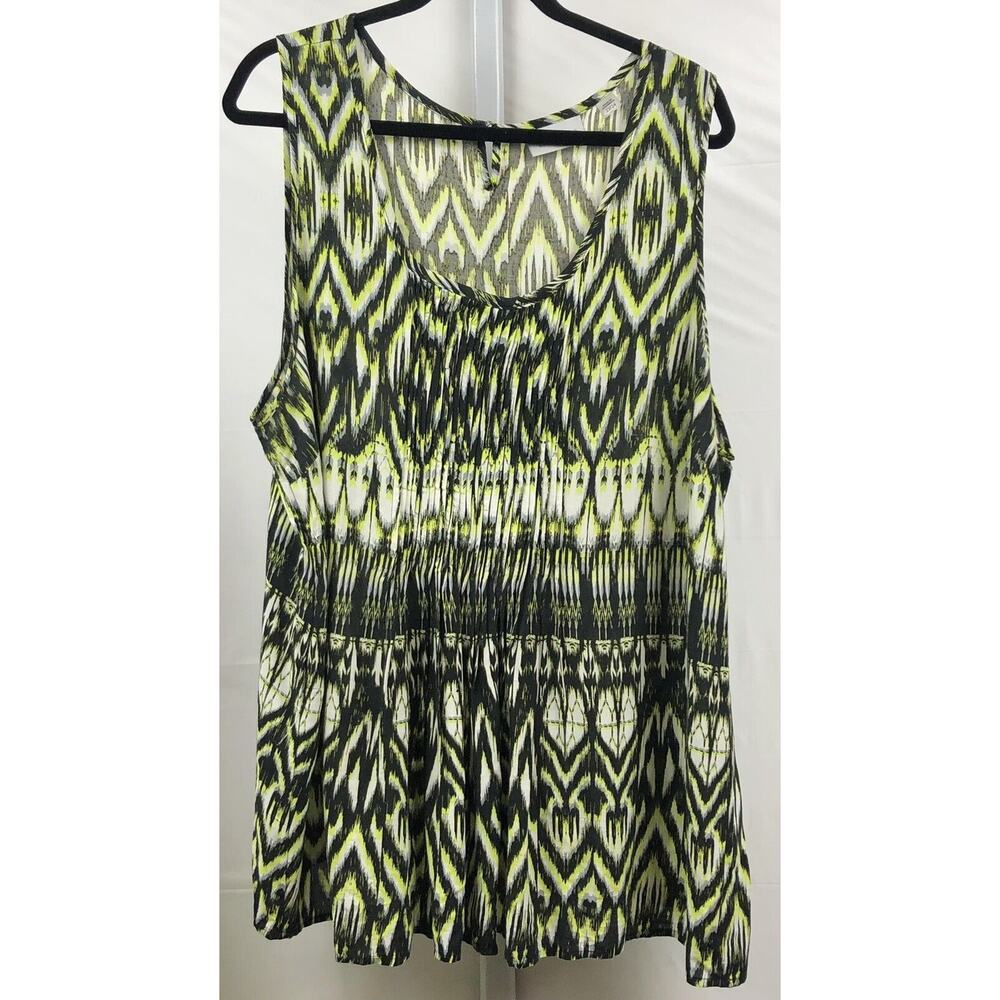 Avenue Blouse Women Plus Size 22/24 Black Geo Pintuck Tank Tunic Sleeveless Top
